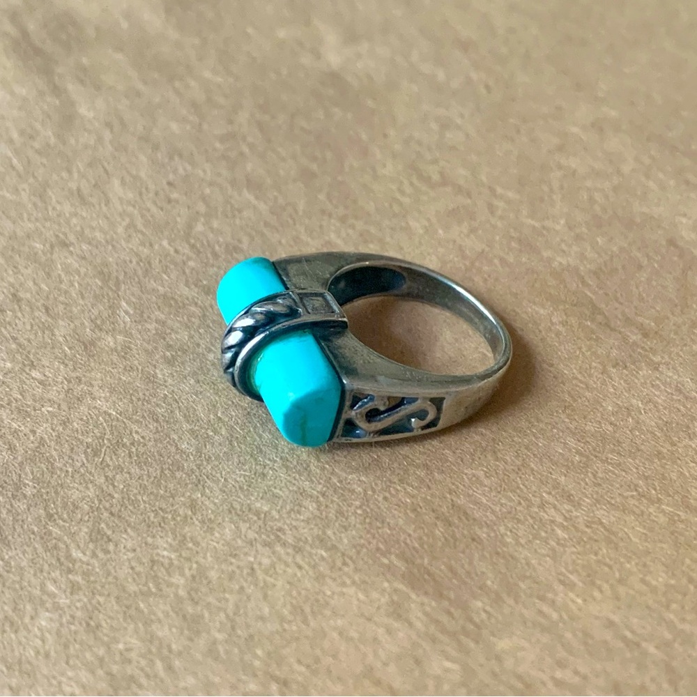 Silver Turquoise Bar Ring - Blue Stone Accent